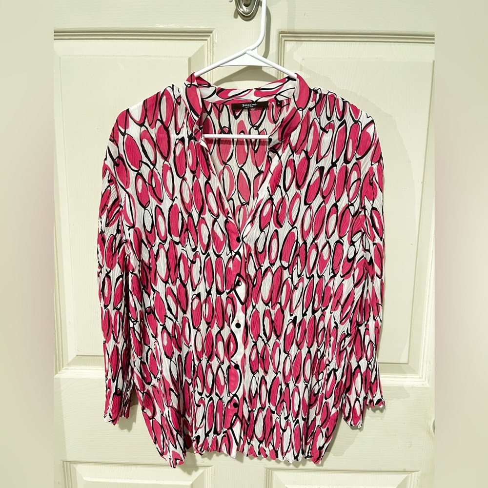 Wendy Bellissimo Pink and White Button Down Shirt with Notched Collar